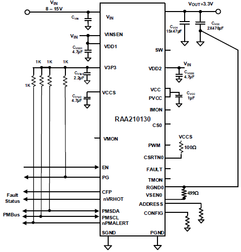 RAA210130 - Typical Application Circuit, 3.3V