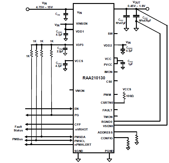 RAA210130 - Typical Application Circuit, 4.75V-15V