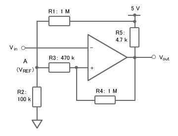 図5：ヒステリシス付きコンパレータ回路