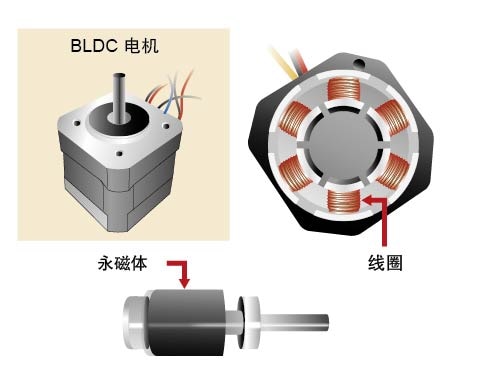 图1：BLDC电机的外观及内部构造