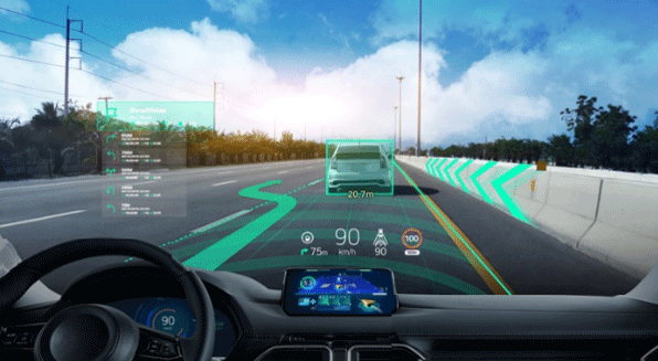 Augmented Reality Head-up Display (AR-HUD) System Example 1 Image showing an Augmented Reality Head-up Display (AR-HUD) System Example 1.