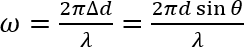 ω = 2π∆d/λ = (2πd sinθ)/λ