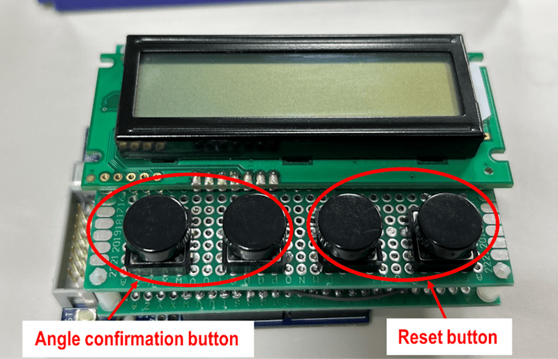 Digital angle meter hardware angle confirmation button and reset button