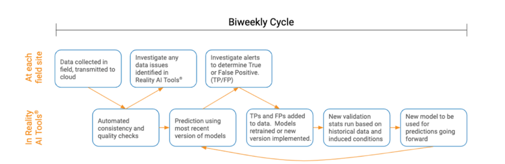 Diagram for a typical field testing process using Reality AI Tools.