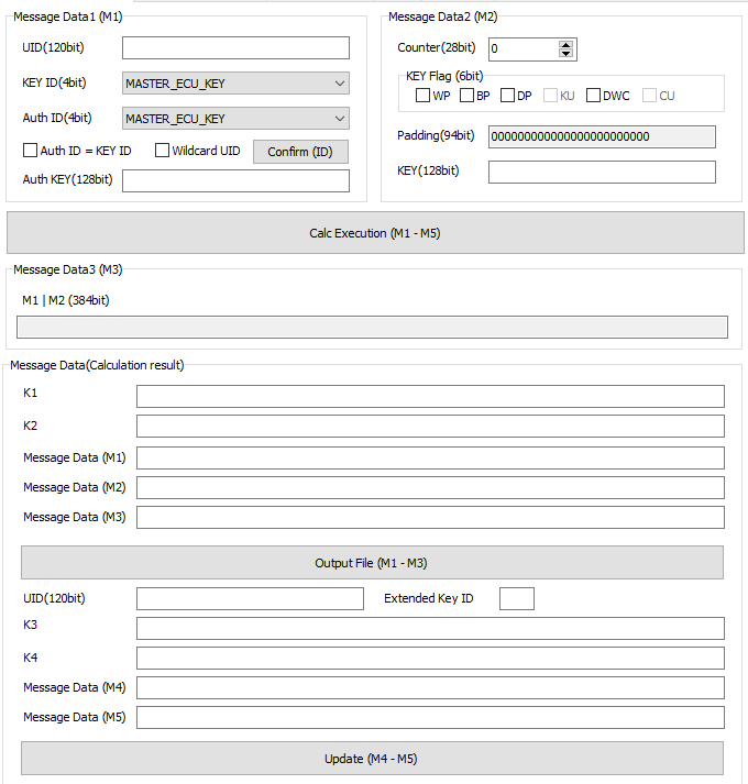 GUI image of key calculation tool based on SHE