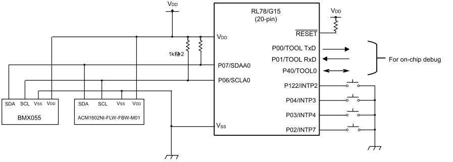 Digital Angle Meter Circuit Diagram on RL78/G15 Fast Prototyping Board