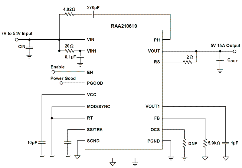 RAA210610 - 15A, 54V Single-Channel DC/DC Step-Down Power Module | Renesas