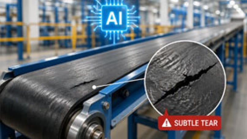 Main industrial conveyor belt image for the belt monitoring using AI to detect damage before failure blog.