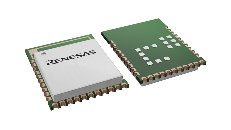 3D illustration featuring top and bottom views of module IC chip package with 45 lead count
