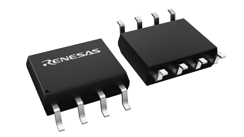 3D illustration featuring top and bottom views of SOIC chip package with 8 lead count.