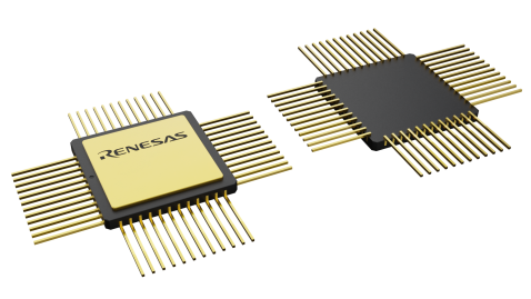 3D illustration featuring top and bottom views of CQFP IC chip package with 48 lead count.