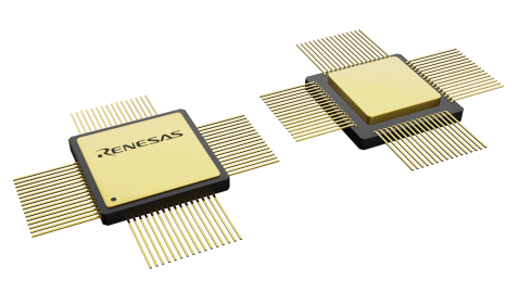 3D illustration featuring top and bottom views of CQFP IC chip package with 64 lead count.