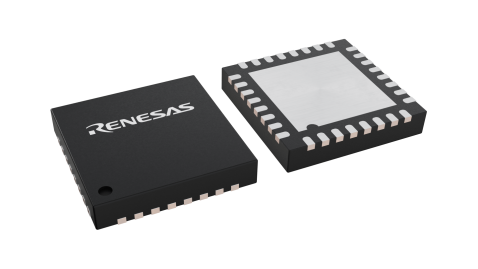 3D illustration featuring top and bottom views of HVQFN IC chip package with 32 lead count.
