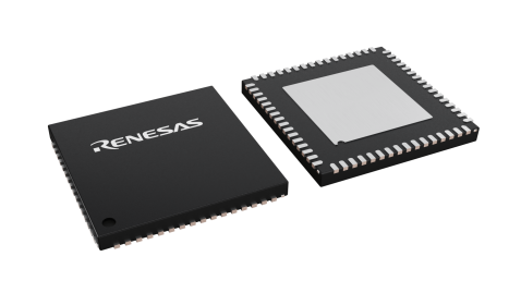 3D illustration featuring top and bottom views of QFN chip package with 64 lead count.