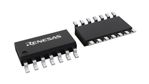 3D illustration featuring top and bottom views of SOIC chip package with 14 lead count.