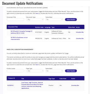 Document Update Notification subscription management page