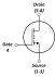 Schematic symbol for the RTP100E2P6G1FL enhancement-mode GaN FET showing Gate pin 4, Source pins 1-3, and Drain pins 5-8