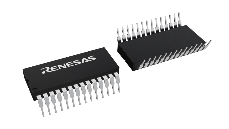 3D illustration featuring top and bottom views of CDIP IC chip package with 28 lead count