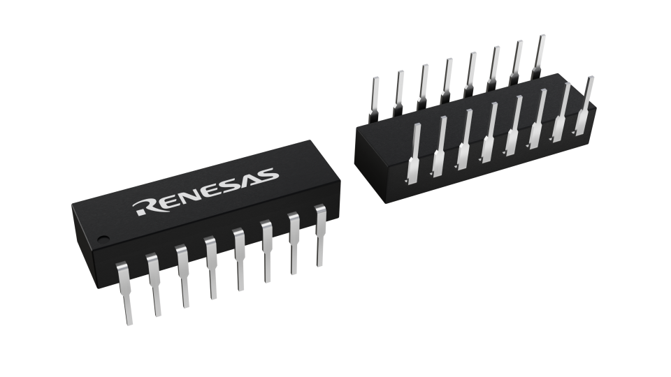 3D illustration featuring top and bottom views of CERDIP IC chip package with 16 lead count