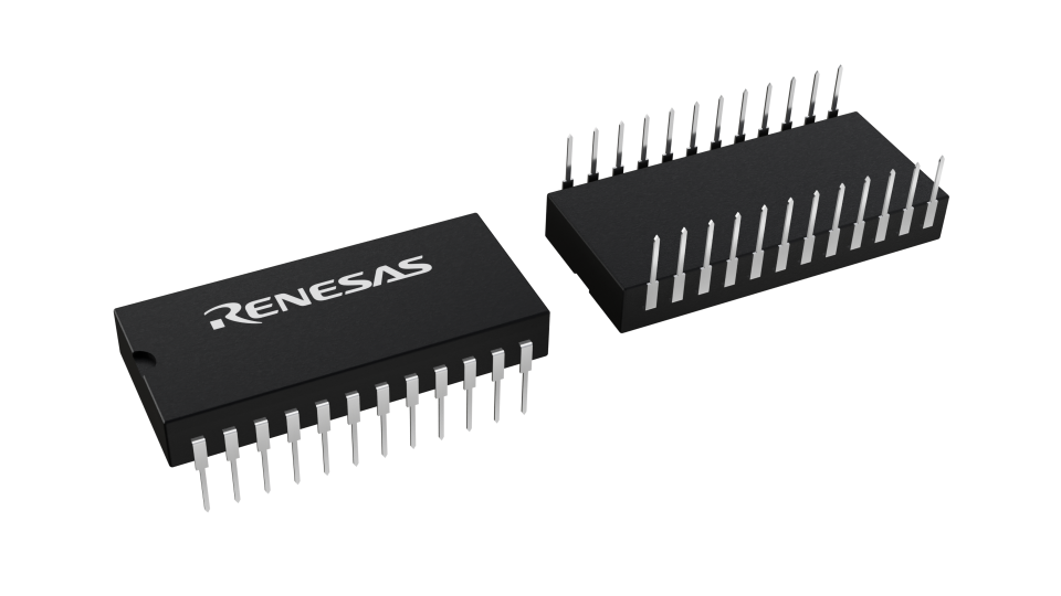 3D illustration featuring top and bottom views of CERDIP IC chip package with 24 lead count