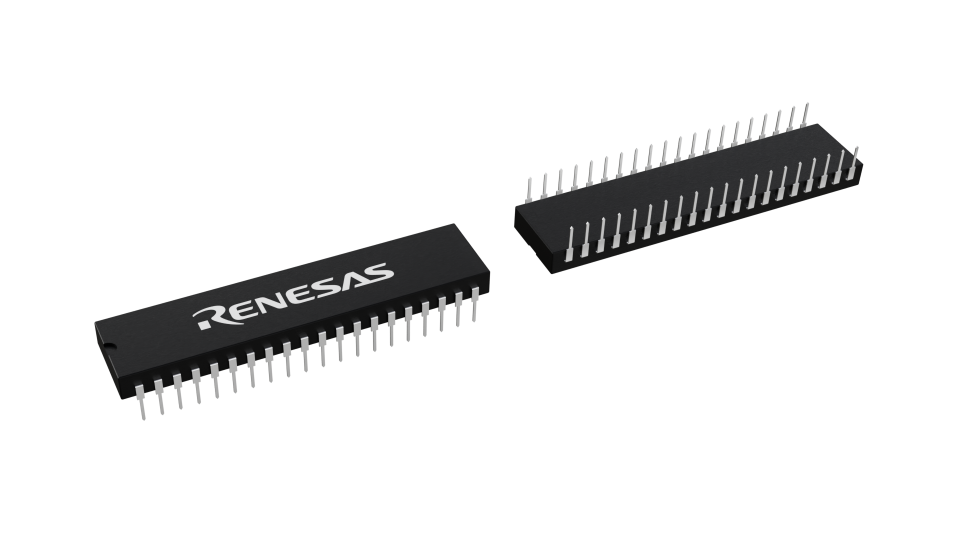 3D illustration featuring top and bottom views of CERDIP IC chip package with 40 lead count