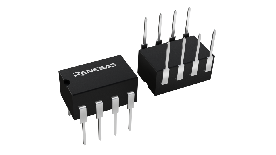3D illustration featuring top and bottom views of CERDIP IC chip package with 8 lead count