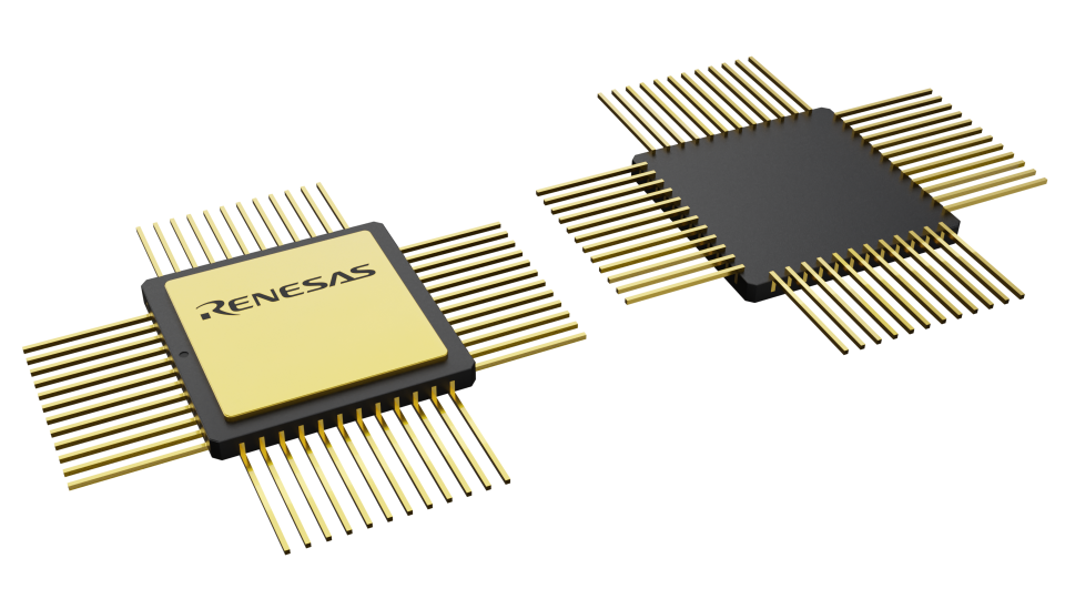 3D illustration featuring top and bottom views of CQFP IC chip package with 48 lead count.