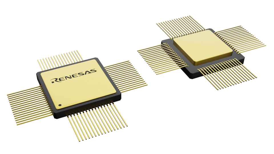 3D illustration featuring top and bottom views of CQFP IC chip package with 64 lead count.