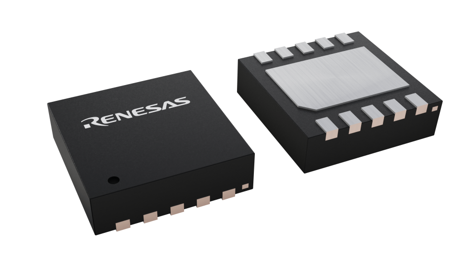 3D illustration featuring top and bottom views of DFN IC chip package with 10 lead count.