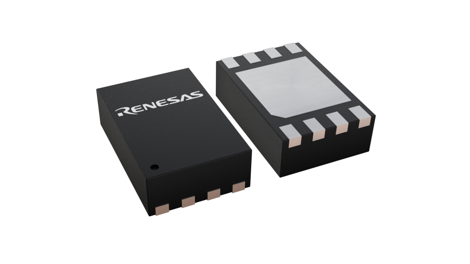 3D illustration featuring top and bottom views of DFN IC chip package with 8 lead count