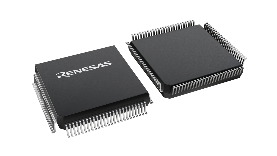 3D illustration featuring top and bottom views of FQFP IC chip package with 100 lead count.