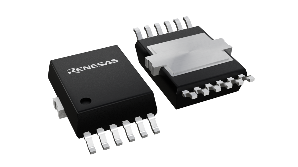 3D illustration featuring top and bottom views of HSSOP IC chip package with 12 lead count.