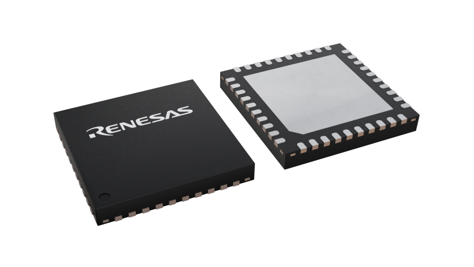 3D illustration featuring top and bottom views of HWQFN IC chip package with 40 lead count.