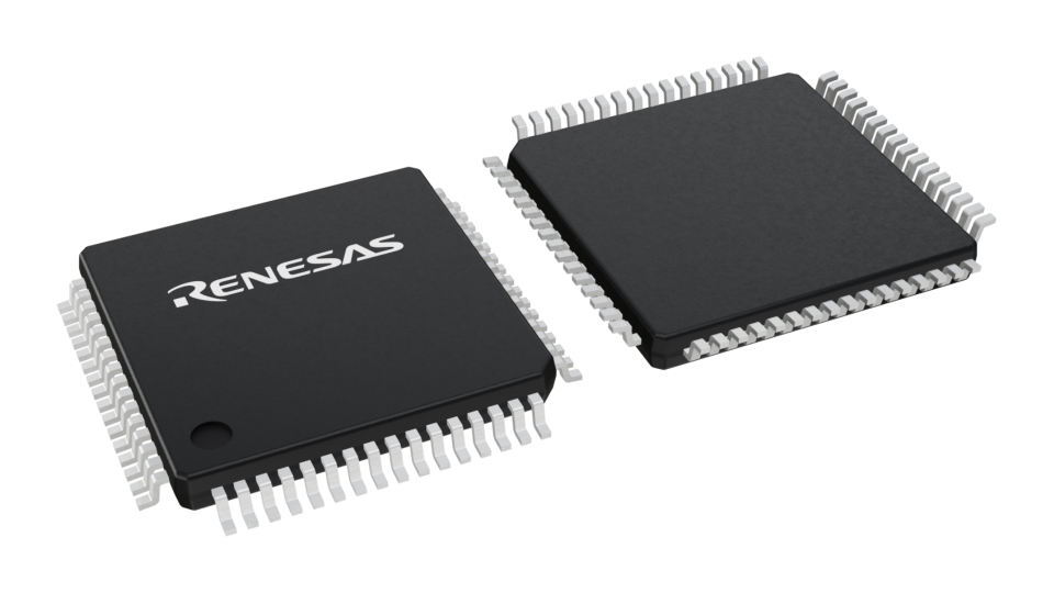 3D illustration featuring top and bottom views of LQFP IC chip package with 64 lead count.