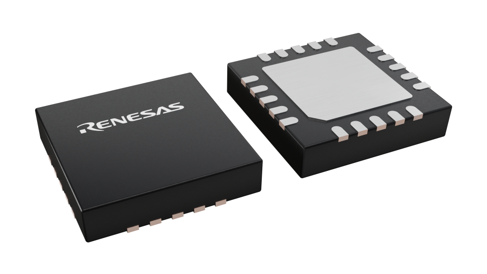 3D illustration featuring top and bottom views of QFN chip package with 20 lead count.
