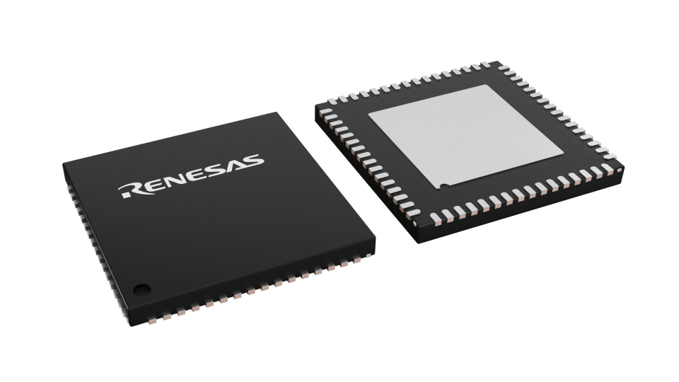 3D illustration featuring top and bottom views of QFN chip package with 64 lead count.
