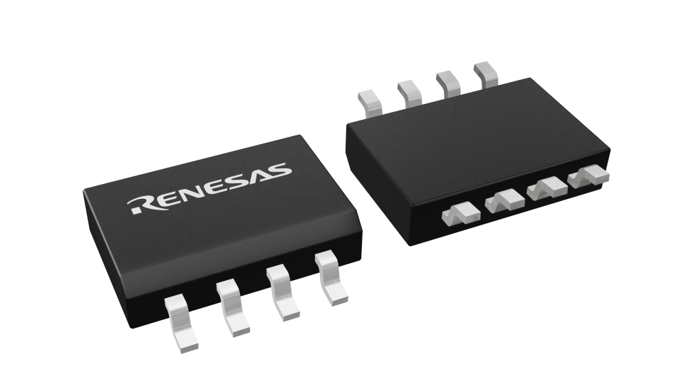 3D illustration featuring top and bottom views of SOIC IC chip package with 8 lead count.