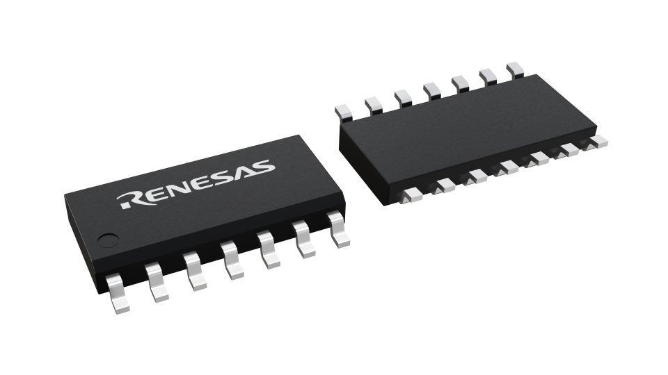 3D illustration featuring top and bottom views of SOICN chip package with 14 lead count.