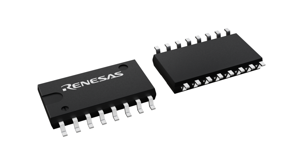 3D illustration featuring top and bottom views of SOP chip package with 16 lead count.