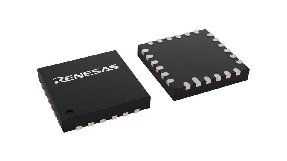 3D illustration featuring top and bottom views of STQFN IC chip package with 24 lead count.