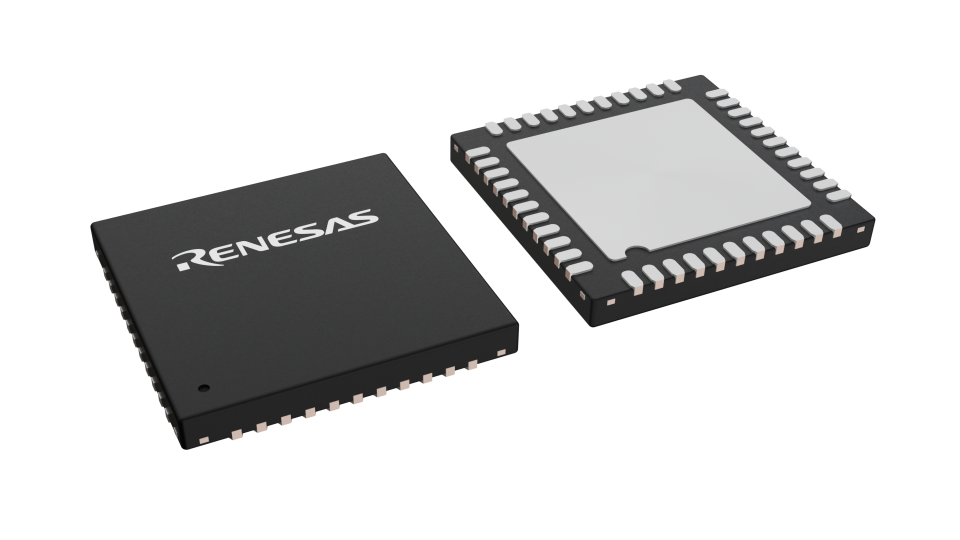 3D illustration featuring top and bottom views of STQFN IC chip package with 44 lead count.