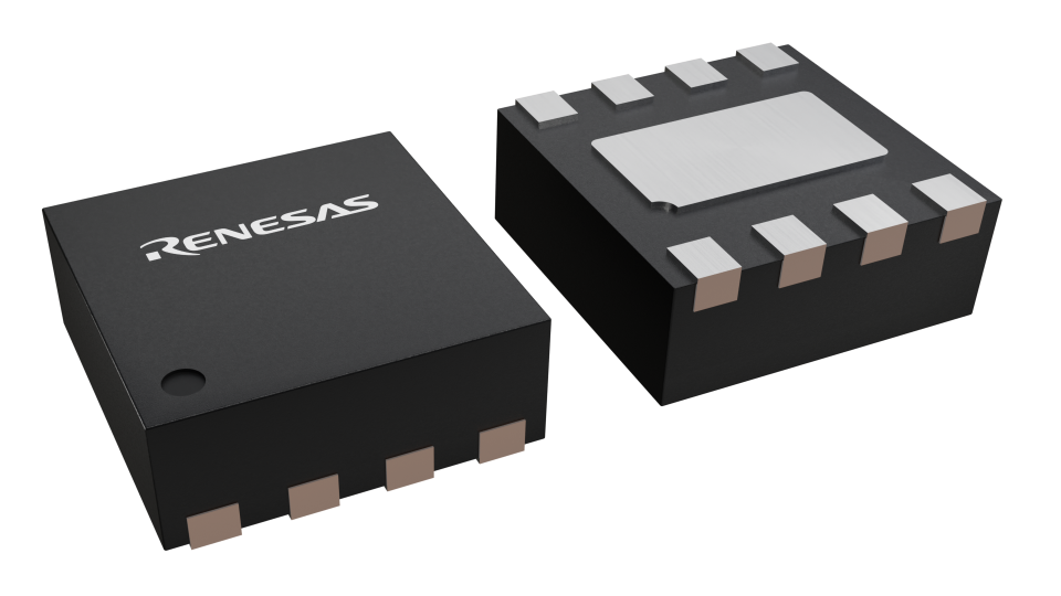 3D illustration featuring top and bottom views of TDFN chip package with 8 lead count.