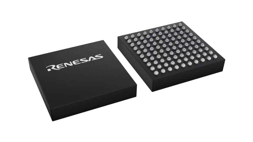 3D illustration featuring top and bottom views of TFBGA IC chip package with 100 lead count.
