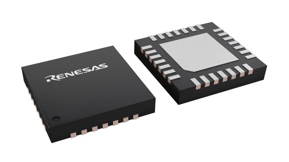 3D illustration featuring top and bottom views of TQFN chip package with 28 lead count.