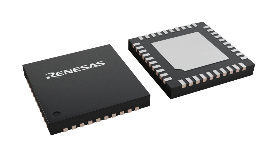 3D illustration featuring top and bottom views of TQFN chip package with 40 lead count.
