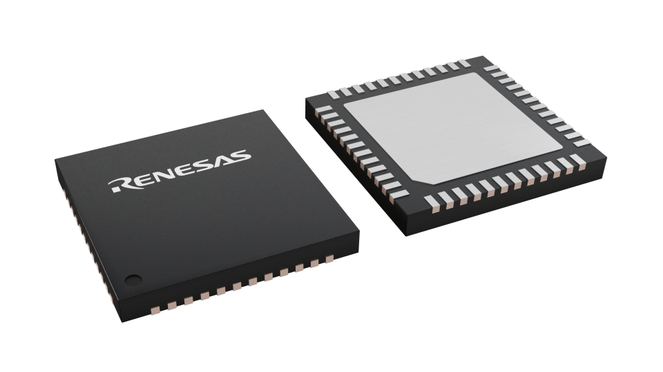 3D illustration featuring top and bottom views of TQFN chip package with 48 lead count.
