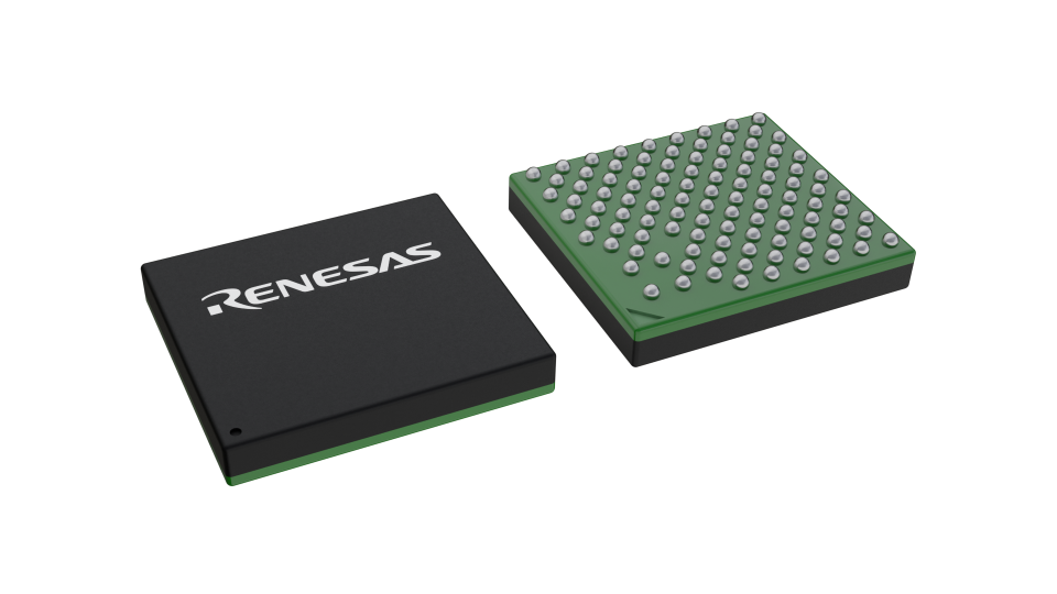 3D illustration featuring top and bottom views of VFBGA IC chip package with 104 lead count.