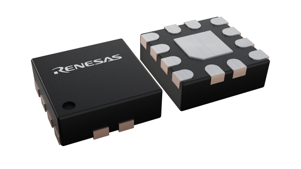 3D illustration featuring top and bottom views of VFQFPN IC chip package with 12 lead count.