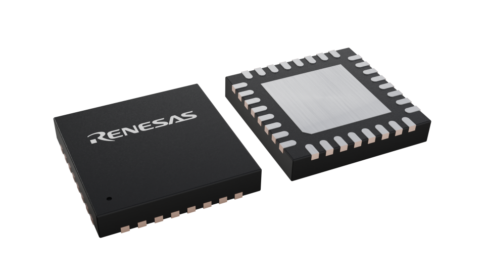 3D illustration featuring top and bottom views of VFQFPN IC chip package with 32 lead count.
