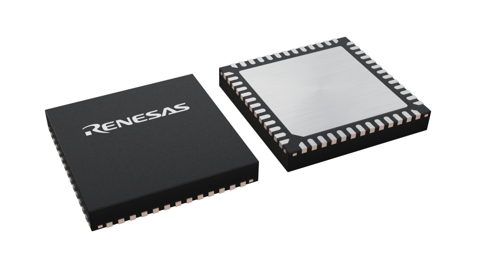 3D illustration featuring top and bottom views of VFQFPN IC chip package with 52 lead count.